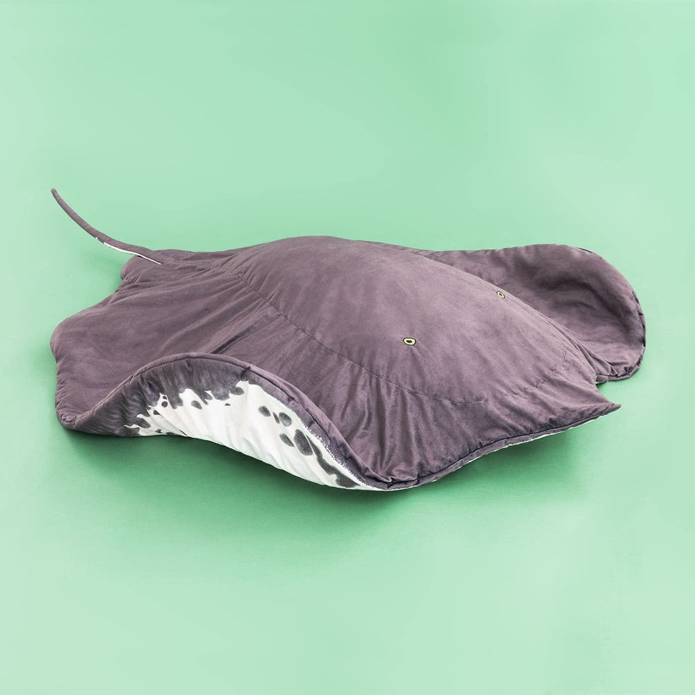 Furvana Manta Ray blanket features a pocket-like mouth for warming hands.