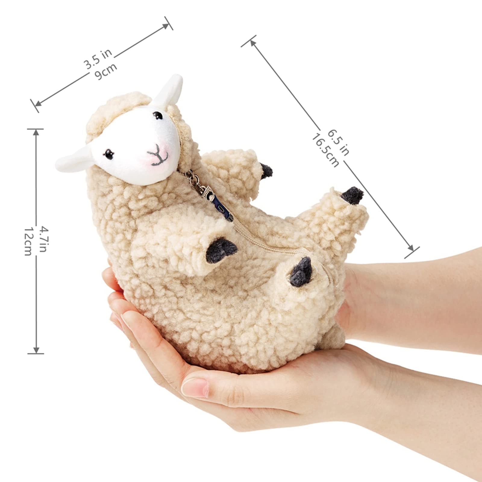 Furvana shaved sheep stuffed animal side view, compact size for little hands