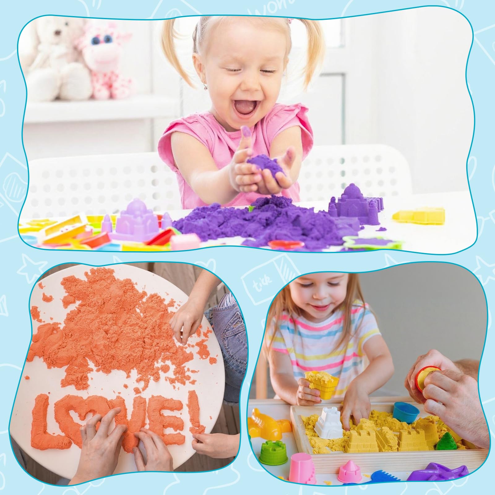 Reusable FURWEY sensory sand with tools, keeps play mess-contained.