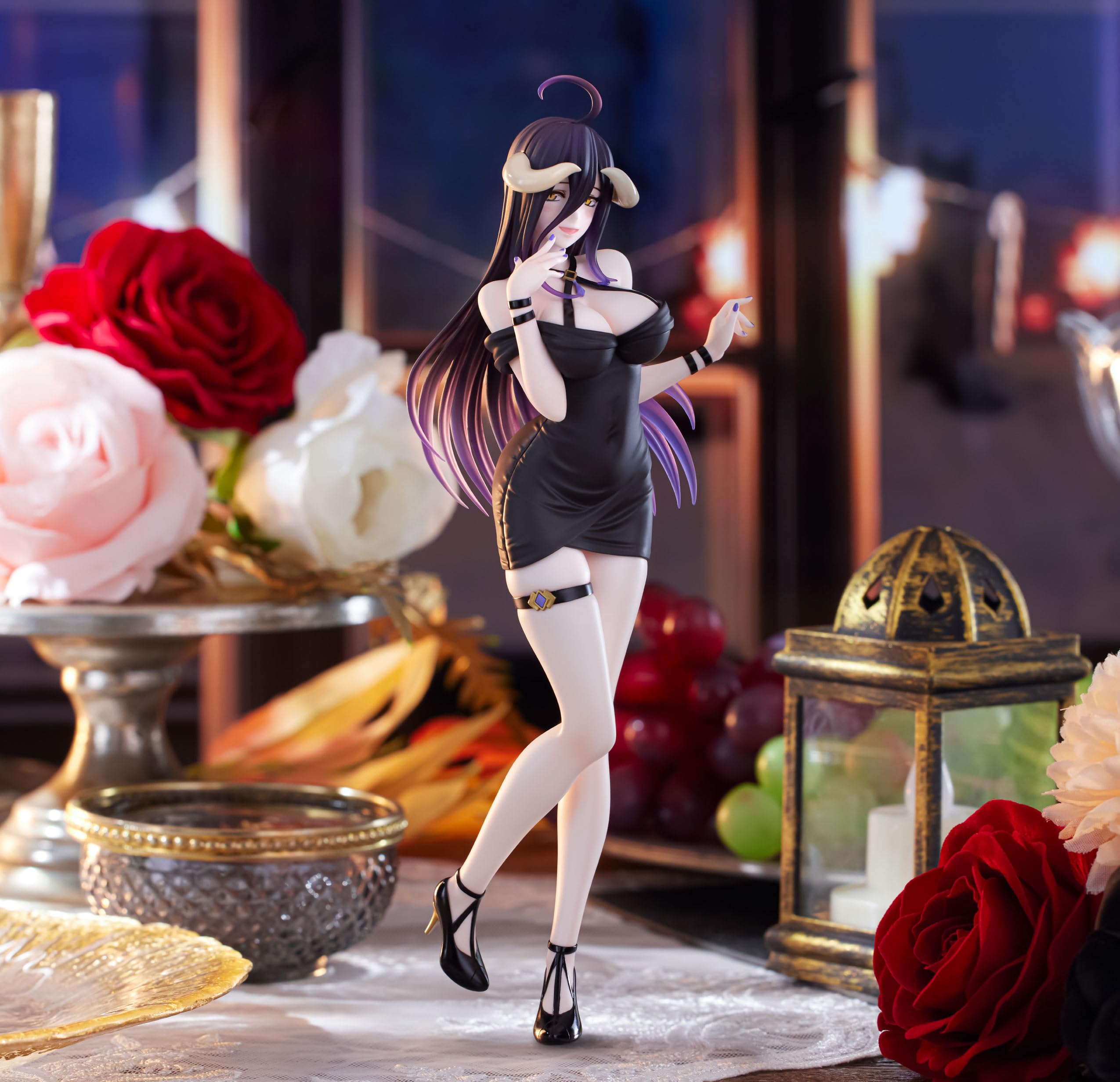 FURYU Overlord Albedo mini dress figure base stand included for stable display.