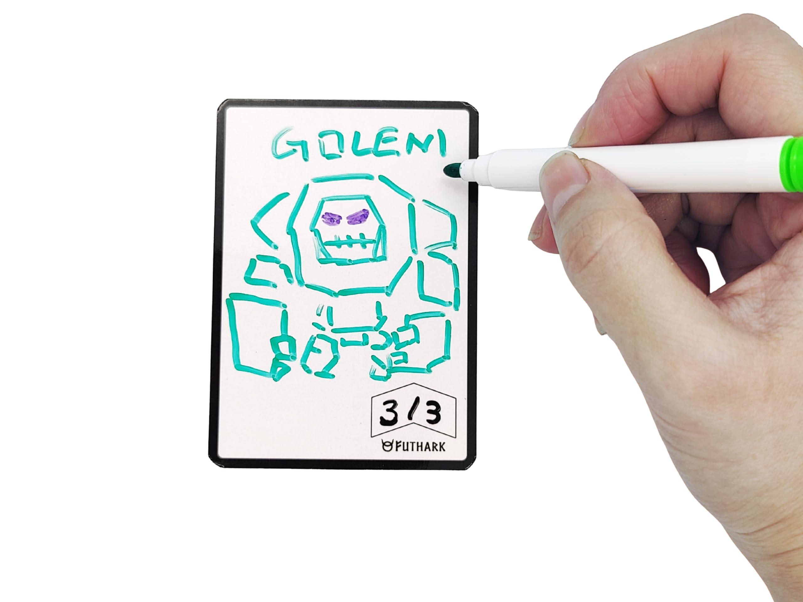 Futhark dry erase MTG tokens shows 50 cards laid out for customization