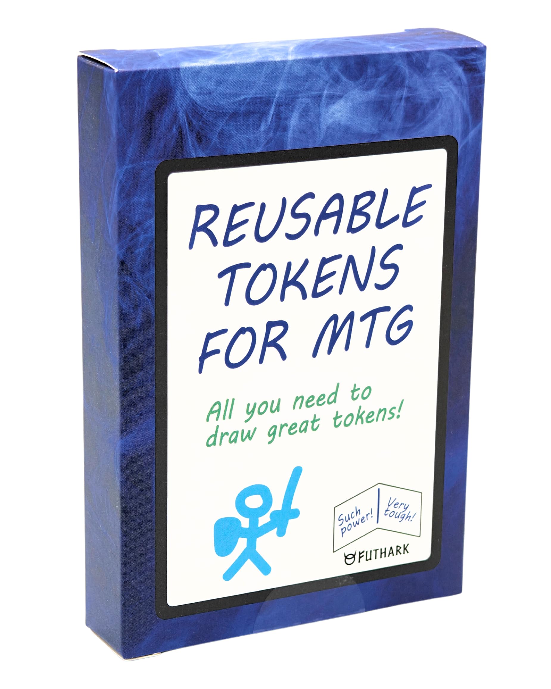Futhark dry erase tokens beside standard MTG sleeve compatibility