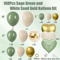 Futureferry olive-green, white, sand and gold balloons for elegant event decor.