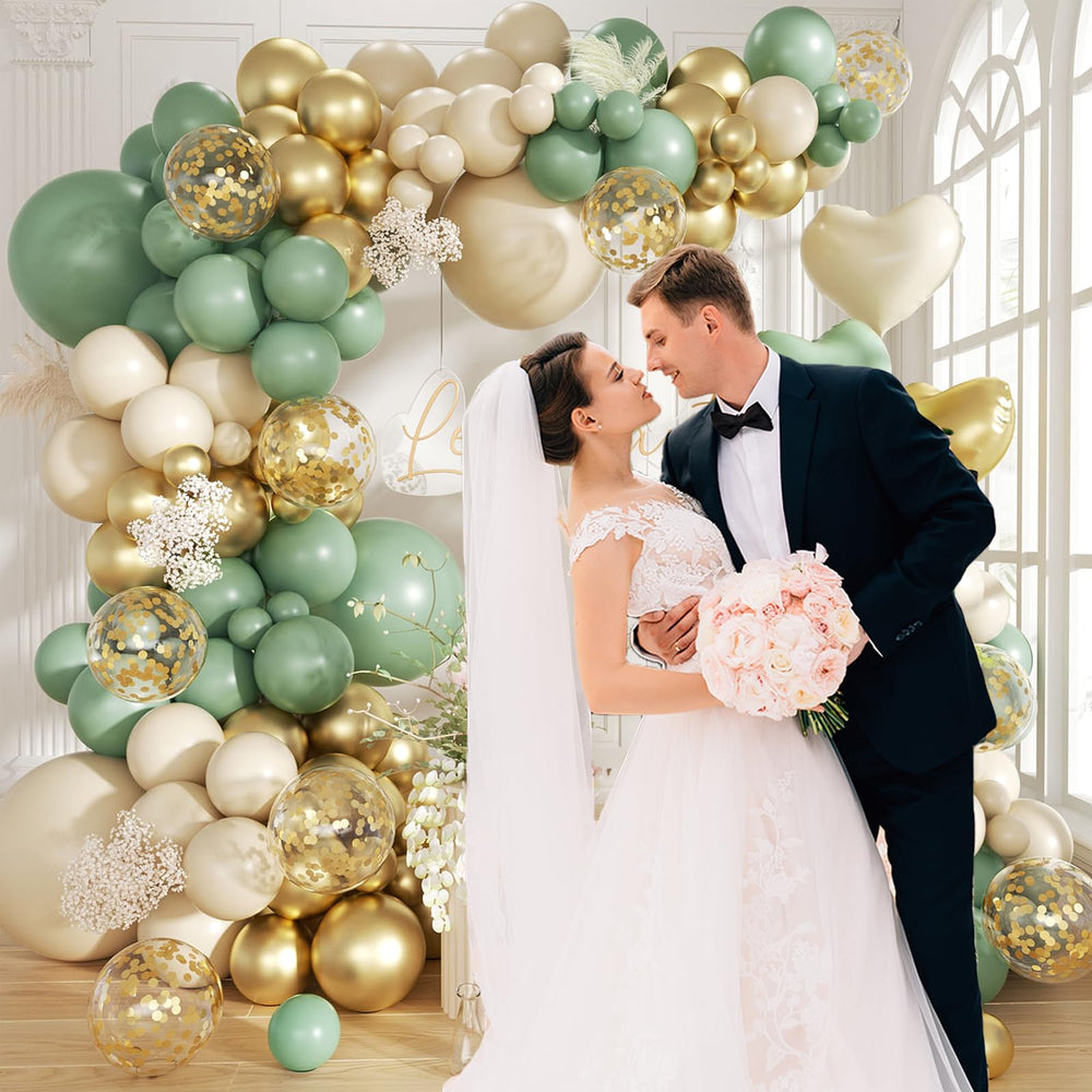 Futureferry Sage-green gold mix adds chic party vibes.