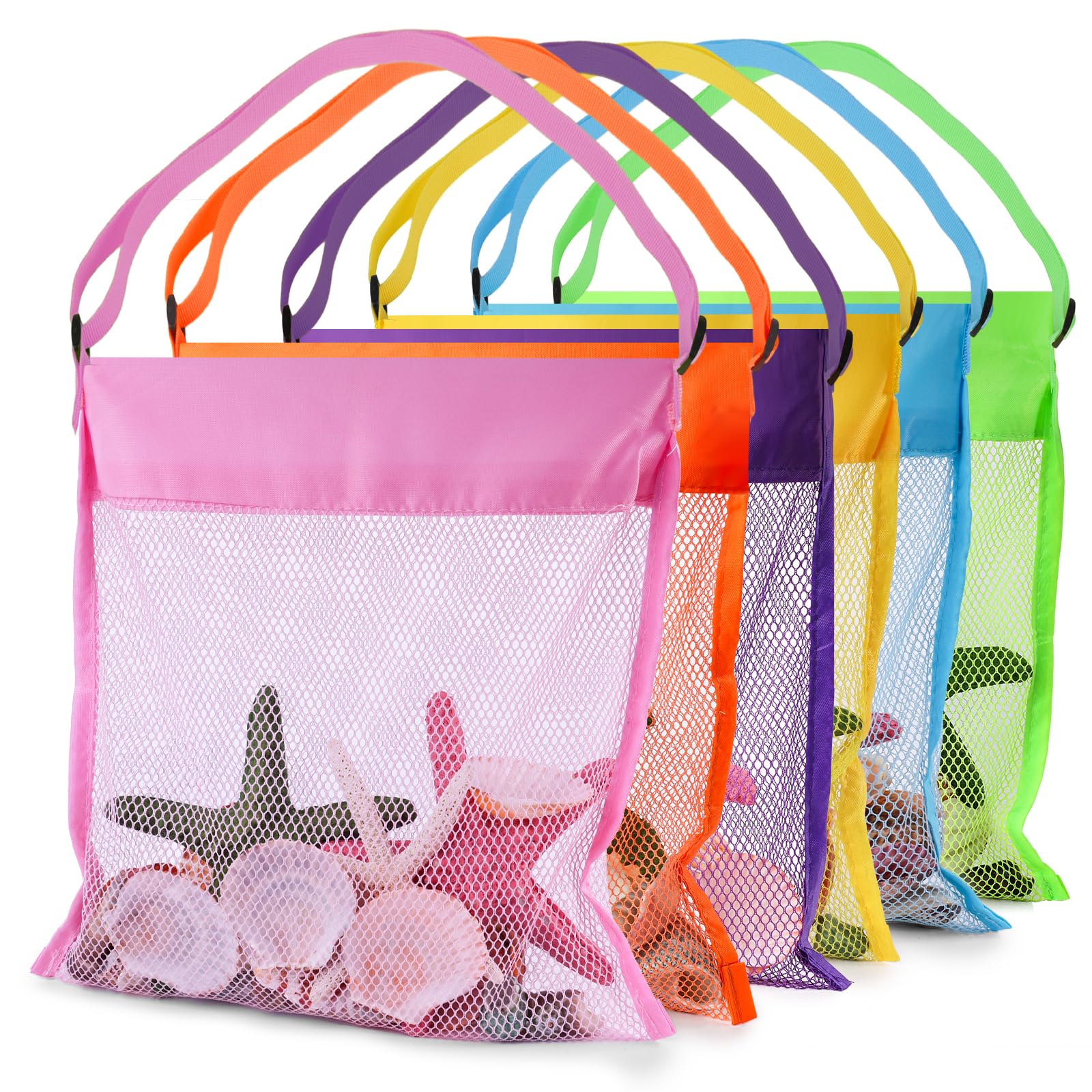 FuturePLUSX six-pack mesh beach bags for kids, quick-dry shells collection.