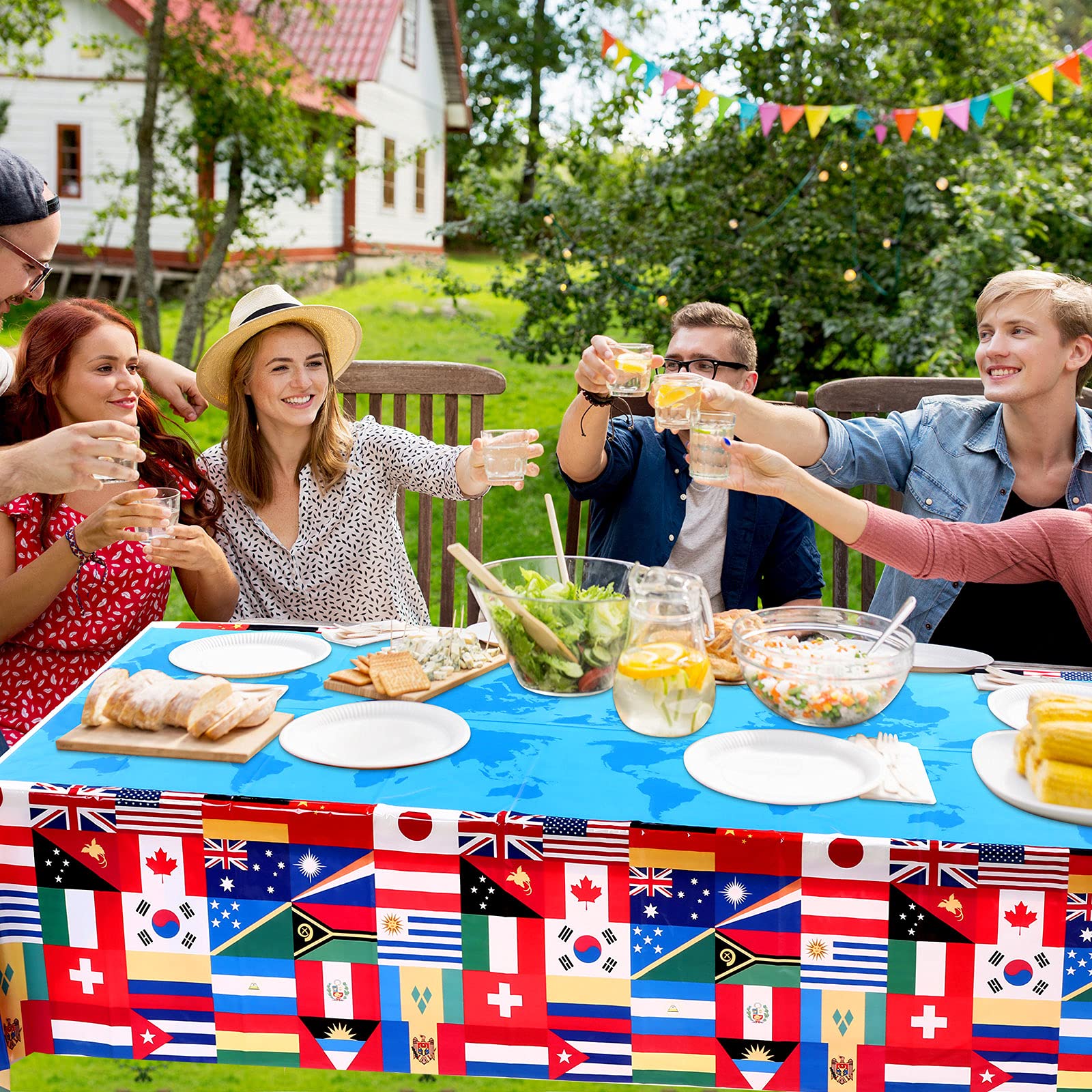 FuWeave 3-pack packaging for international flag tablecloths supports multi-table events