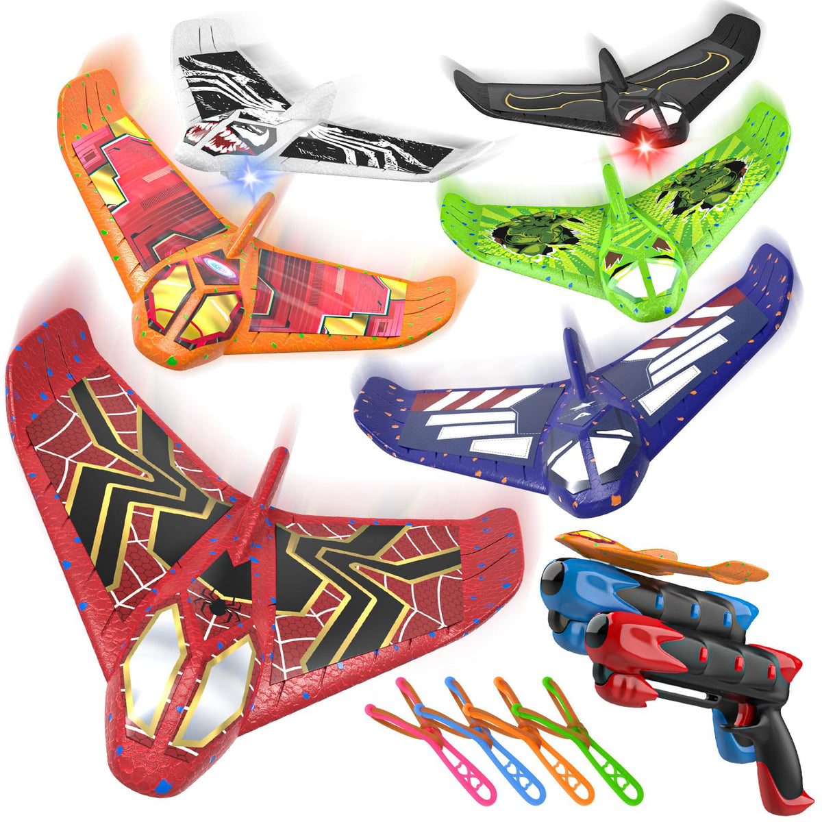 Fuwidvia 6-pack airplane toys pack with six colored foam planes for outdoor play
