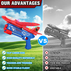 Fuwidvia foam airplanes in red, orange, blue ready for assembly and launch