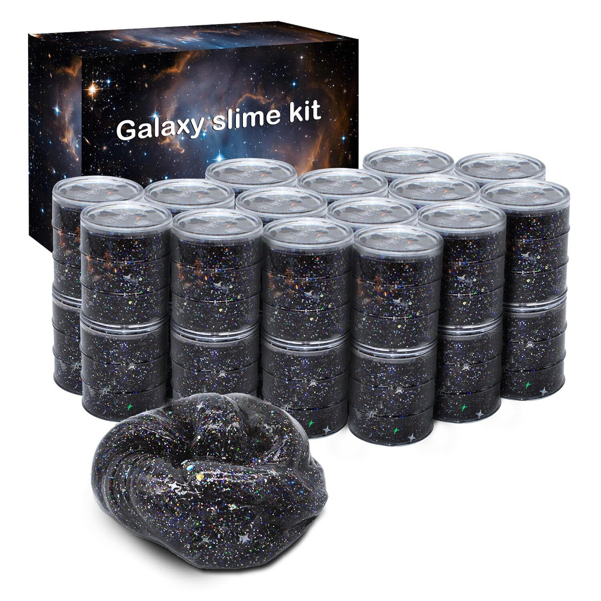 Fvnwrtuxi 24-pack Galaxy Star Slime box showing colorful pieces for group play