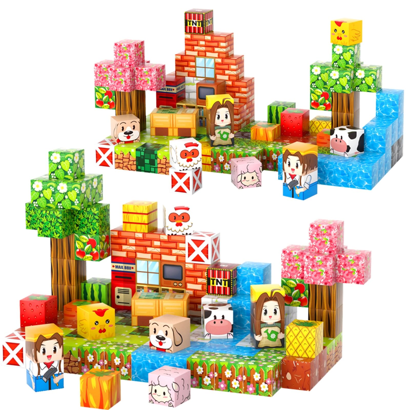 FXZYIXS 117-piece cubes layout demonstrates modular building for STEM exploration.