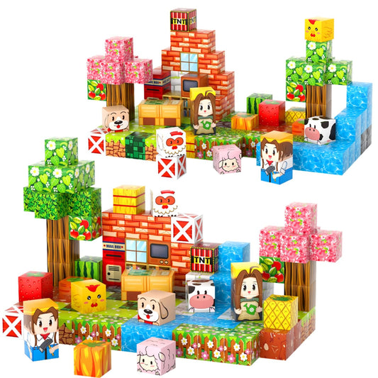FXZYIXS 117-piece cubes layout demonstrates modular building for STEM exploration.