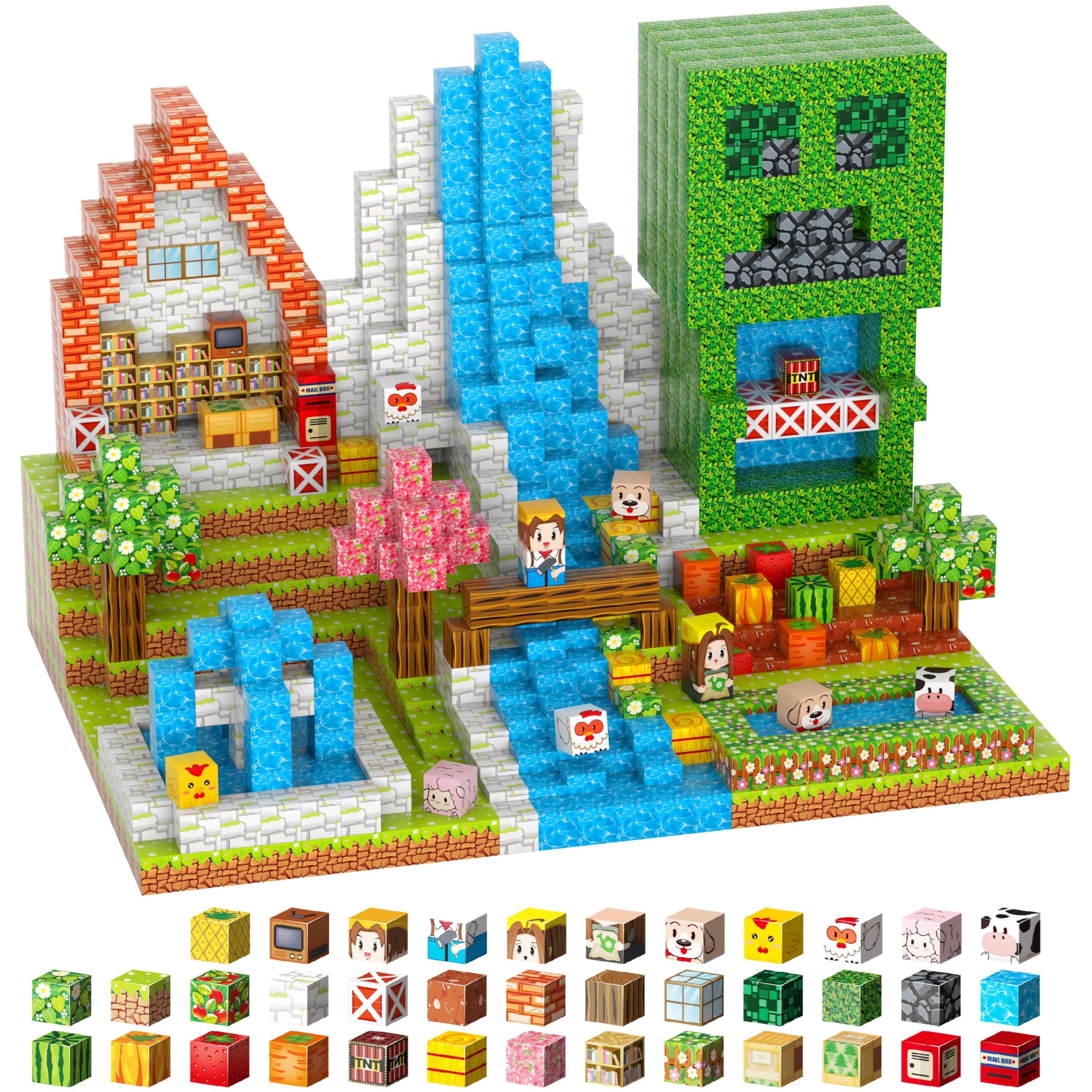 FXZYIXS magnetic farm blocks set view showing colorful pieces for imaginative play.