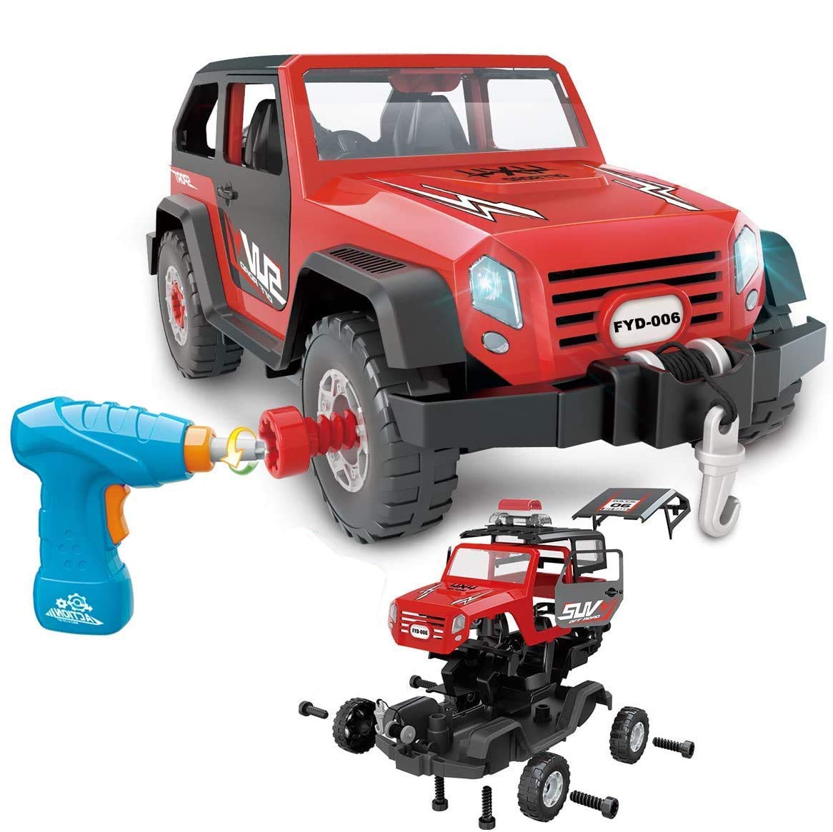 FYD 2in1 Take Apart Jeep Car Drill in action; develops fine motor skills.