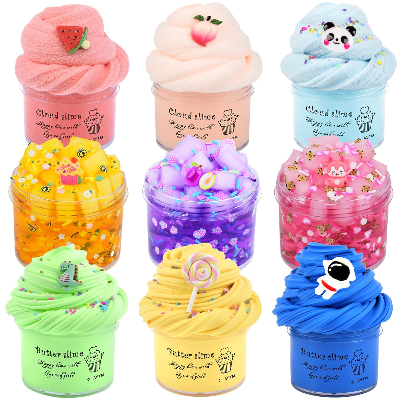 FYJIEKRIGOK 9 pack slime kit packaging displays bright colors for creative play.