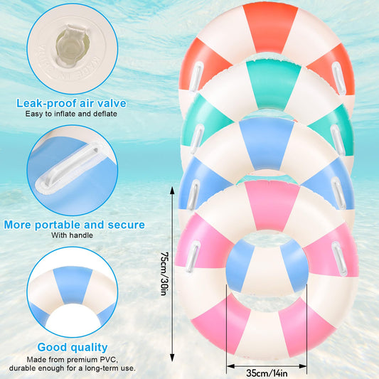 FYSUIMU classic striped pool float blue for group swimming and photos by the water.