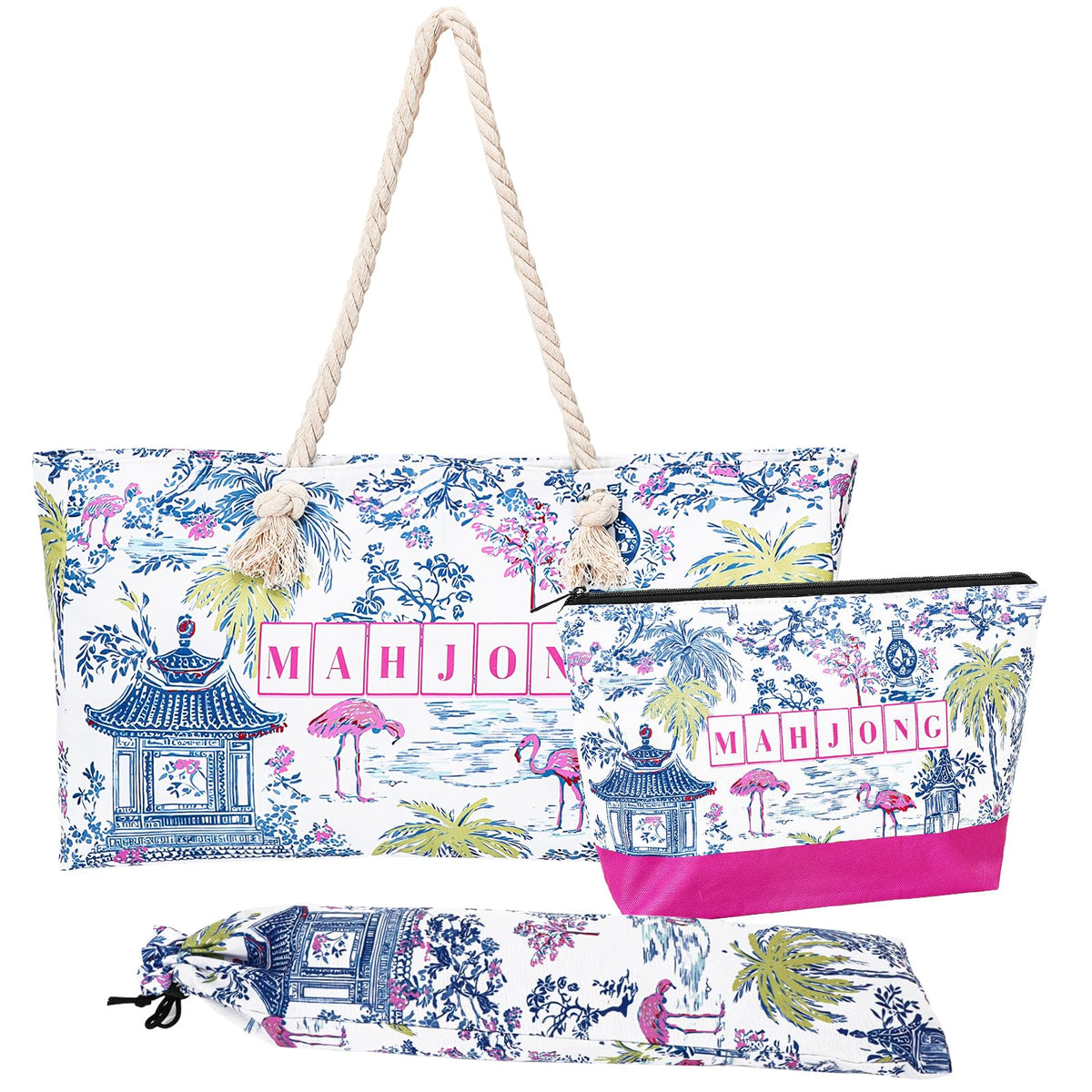 FYSUIMU pavilion bag featuring flamingo and coconut trees for stylish mahjong storage and travel
