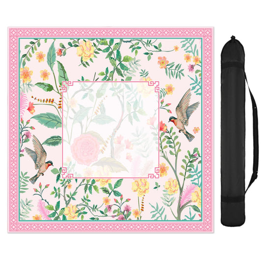 FYSUIMU pink bird floral mahjong mat with 31.5x31.5 inch surface for elegant game nights