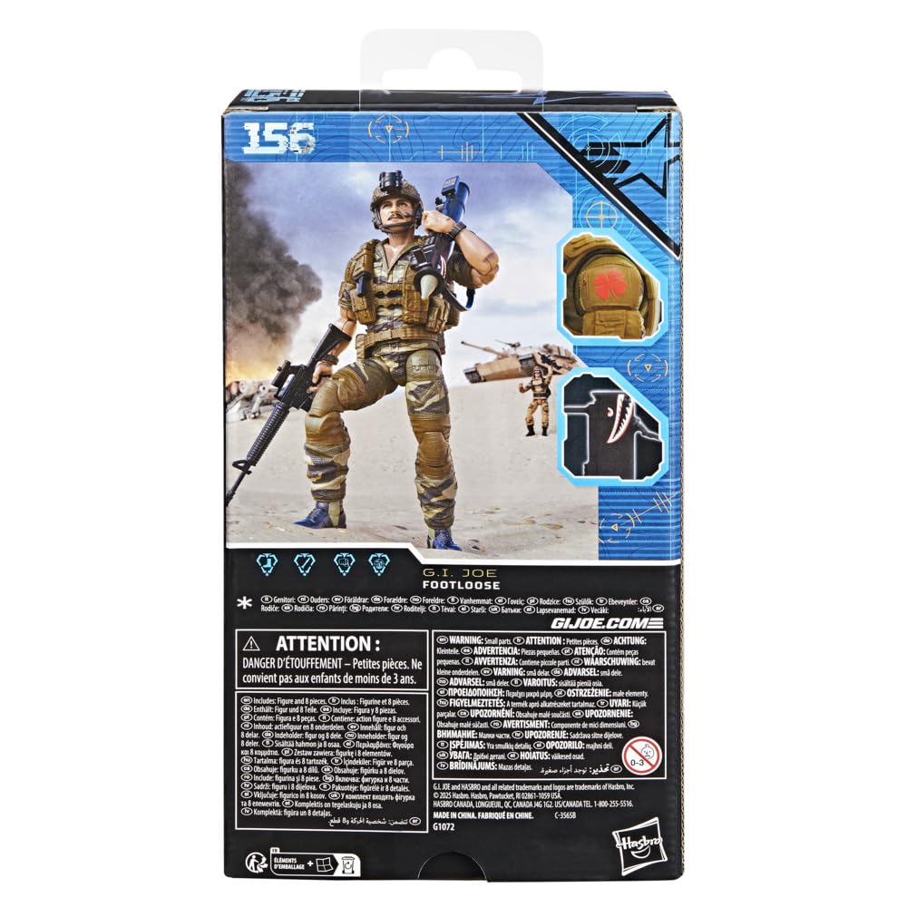 G.I. Joe Footloose packaging display with artwork and accessories