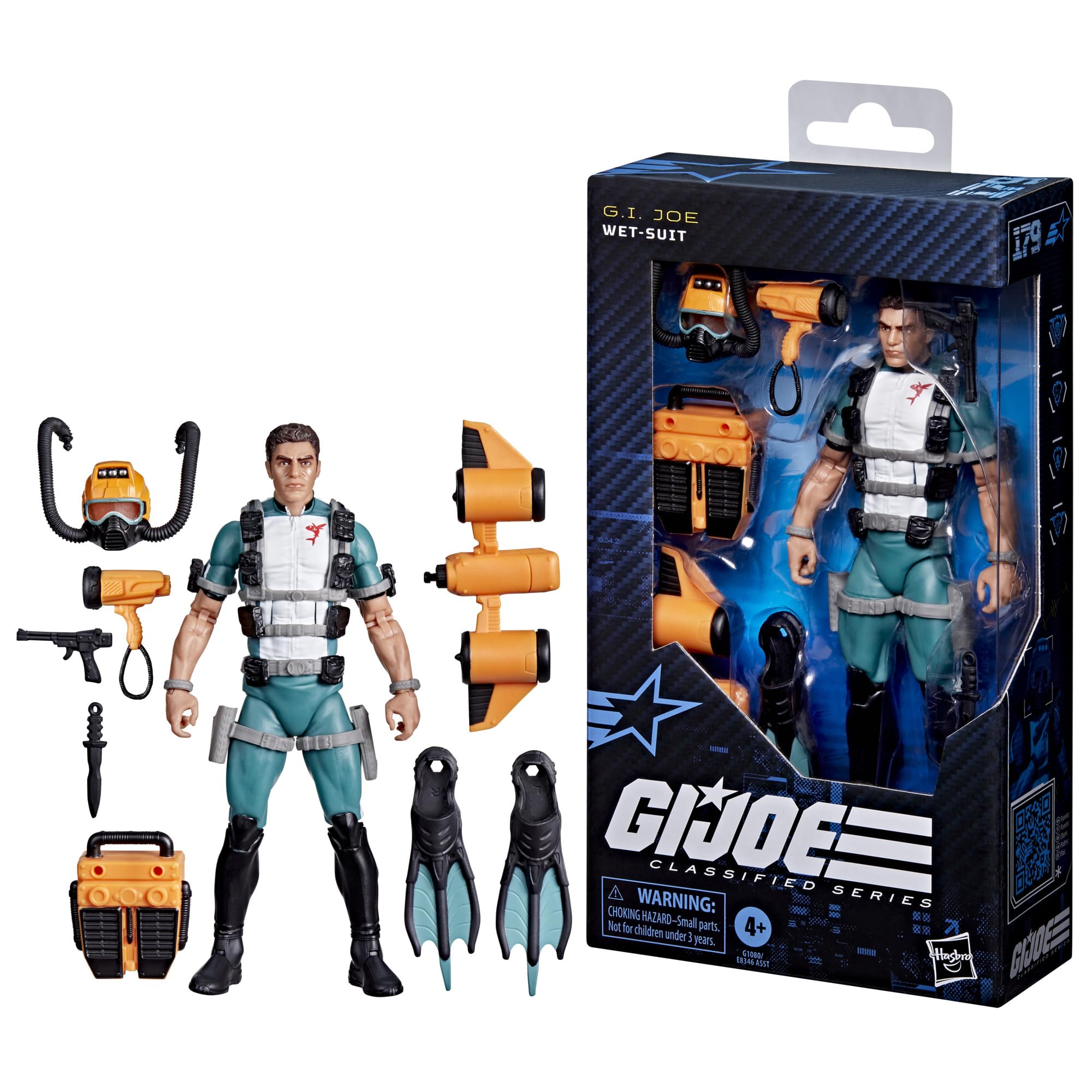 G.I. Joe Wet-Suit helmet and air hoses add authentic scuba detail.