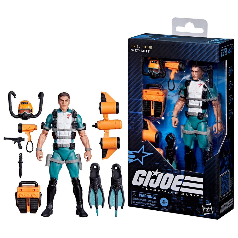 G.I. Joe Wet-Suit helmet and air hoses add authentic scuba detail.