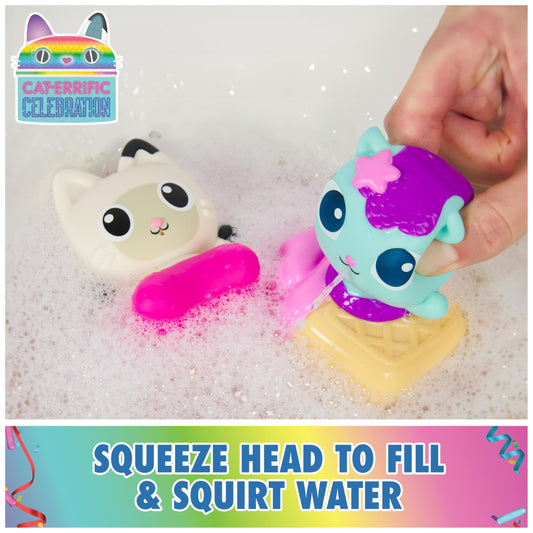 Gabby’s Dollhouse bath toys float upright for imaginative sea adventures.