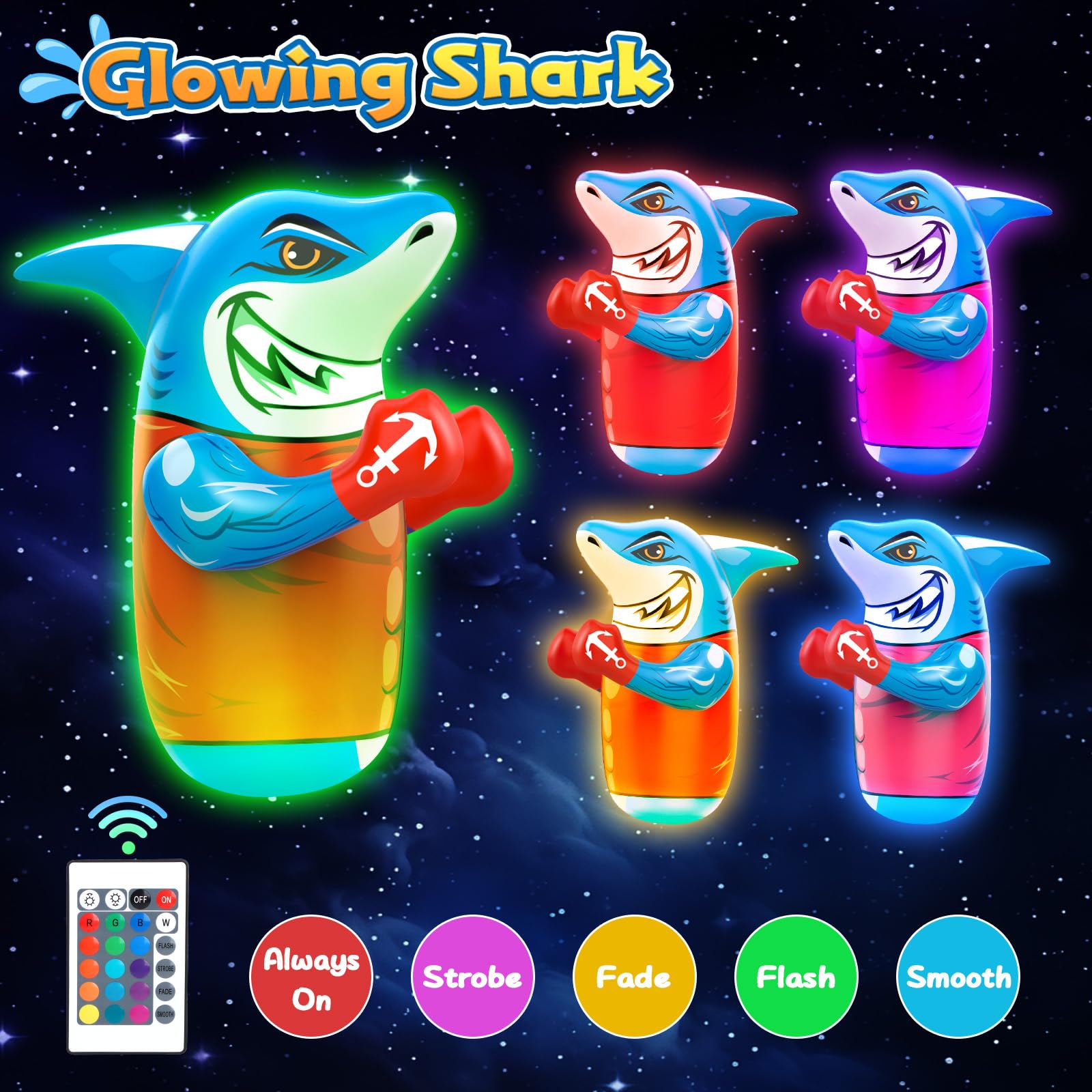 Gadetouq Shark LED Bop Bag remote-control lights glow brightly during play