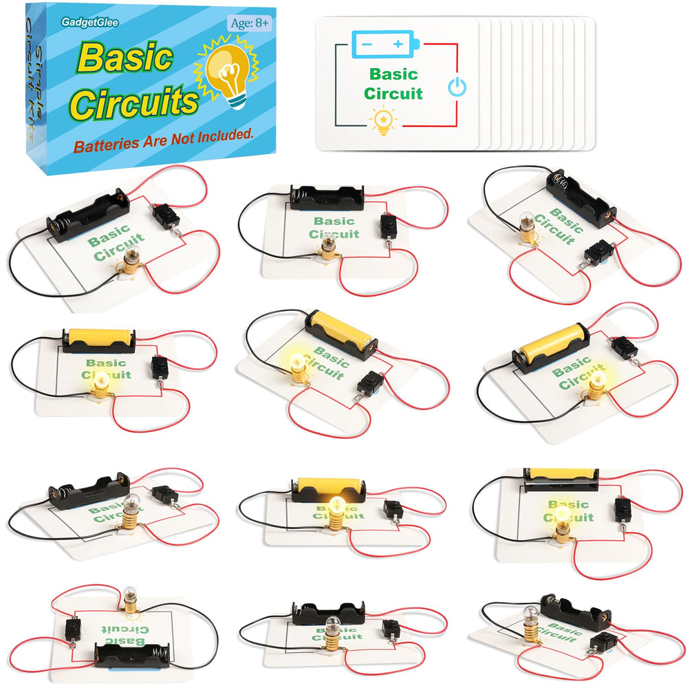 GadgetGlee bulk electric circuit kit card close-up shows bulbs and switches for classroom projects
