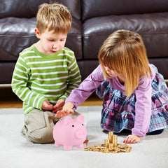 GADIEDIE pink piggy bank kid holding, ideal first moneybox for children.