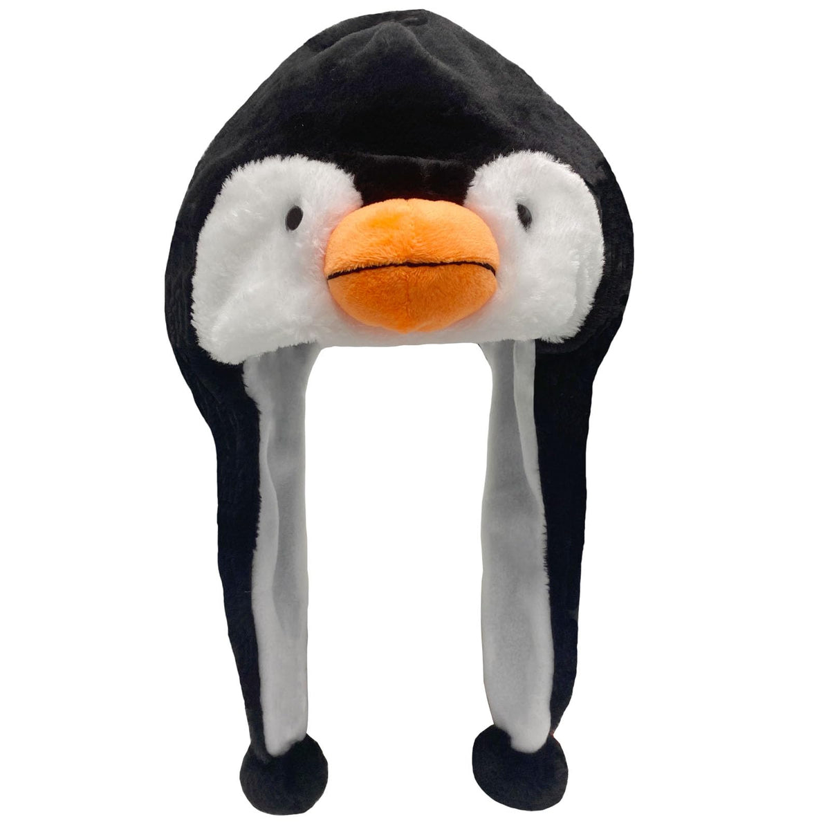 GADMEXILY penguin plush hat front view keeps kids warm during outdoor play.