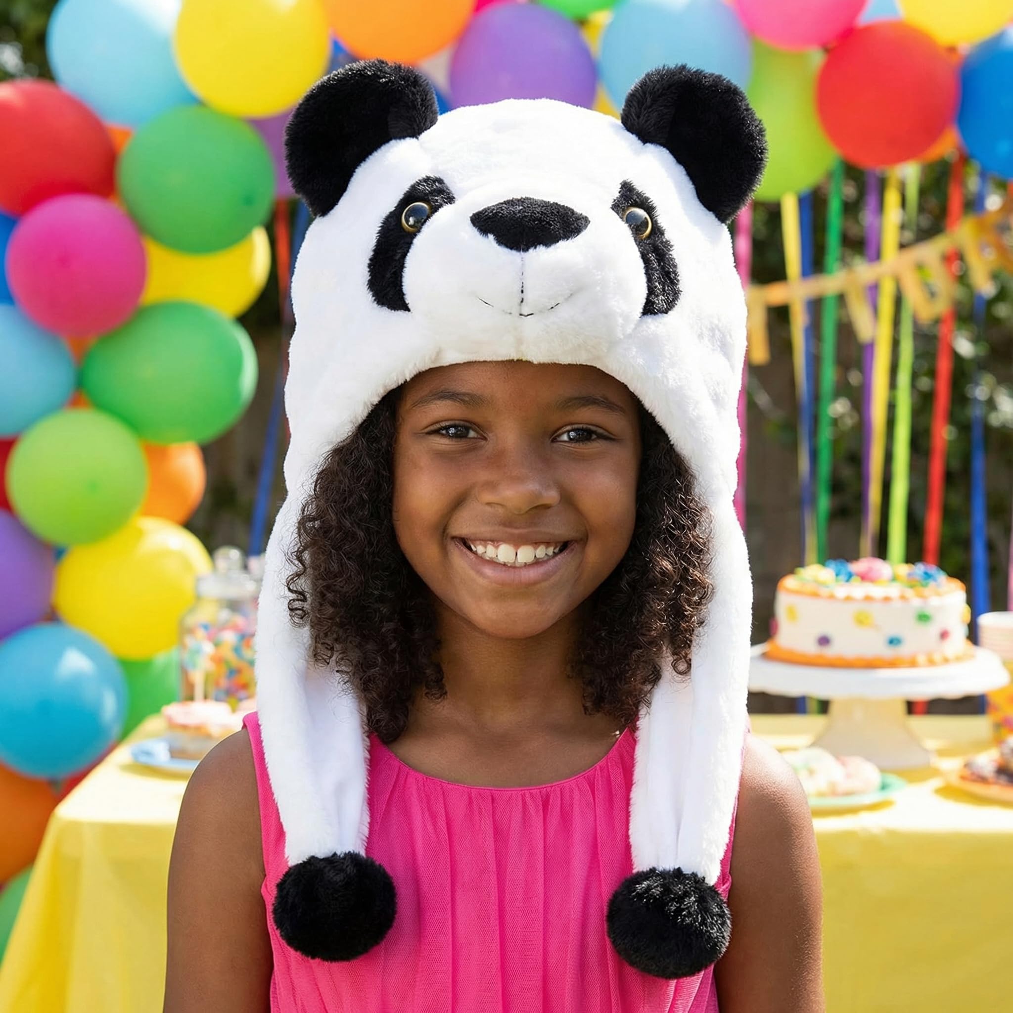 GADMEXILY Plush Panda Hat worn for Halloween and pretend play.