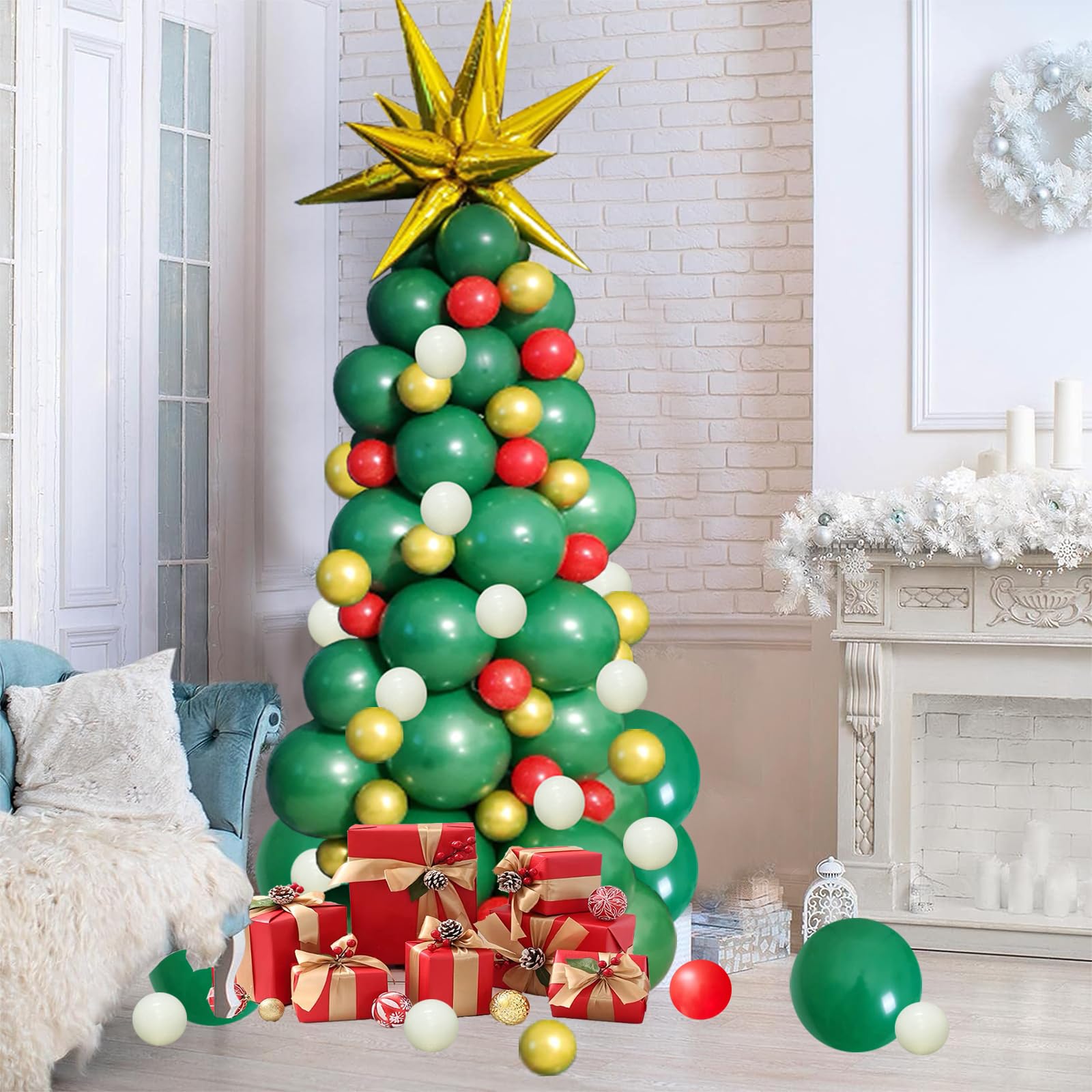 GaesQae Christmas balloon arch kit in green red and gold for festive backdrop ideas