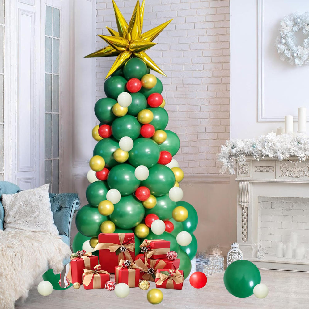 GaesQae Christmas balloon arch kit in green red and gold for festive backdrop ideas