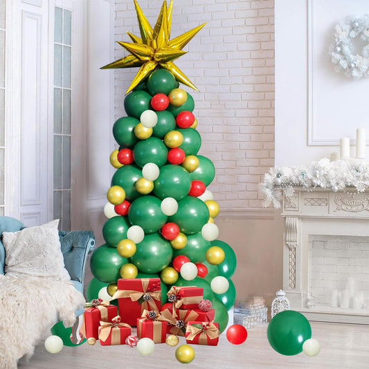 GaesQae Christmas balloon arch kit in green red and gold for festive backdrop ideas