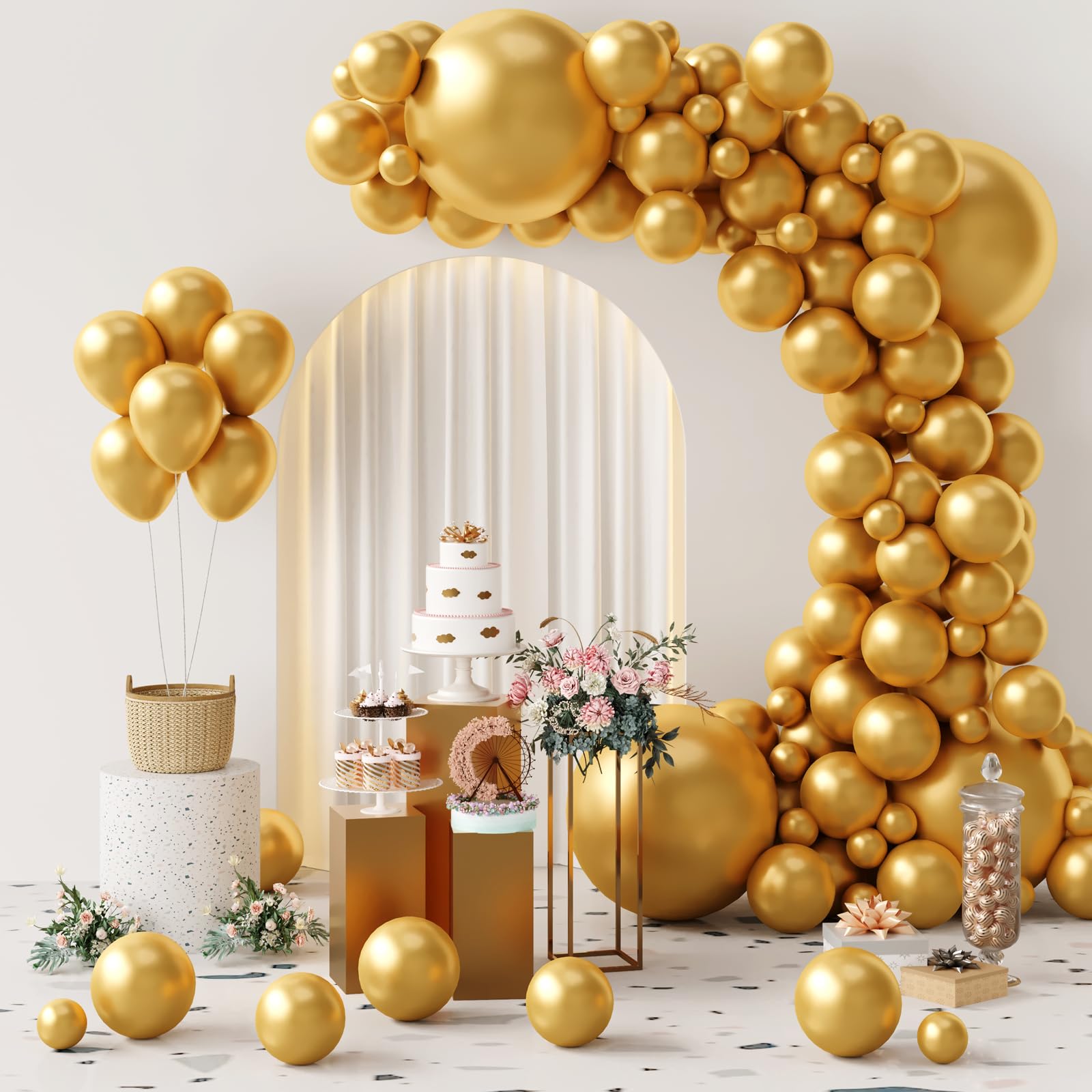 GaesQae metallic gold balloons 18-inch ready for vibrant garlands.