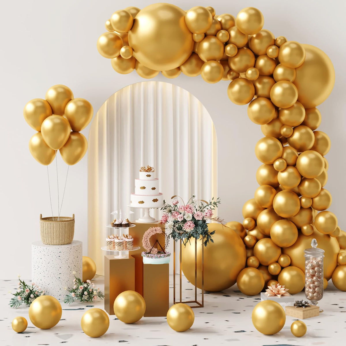 GaesQae metallic gold balloons 18-inch ready for vibrant garlands.