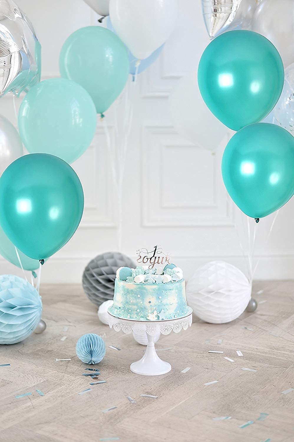 GaesQae teal balloons outdoor setup, versatile for indoor and outdoor venues.