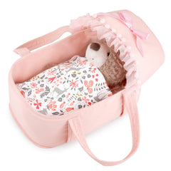 GAGAKU baby doll bassinet pink canopy provides a cozy on-the-go sleep space.