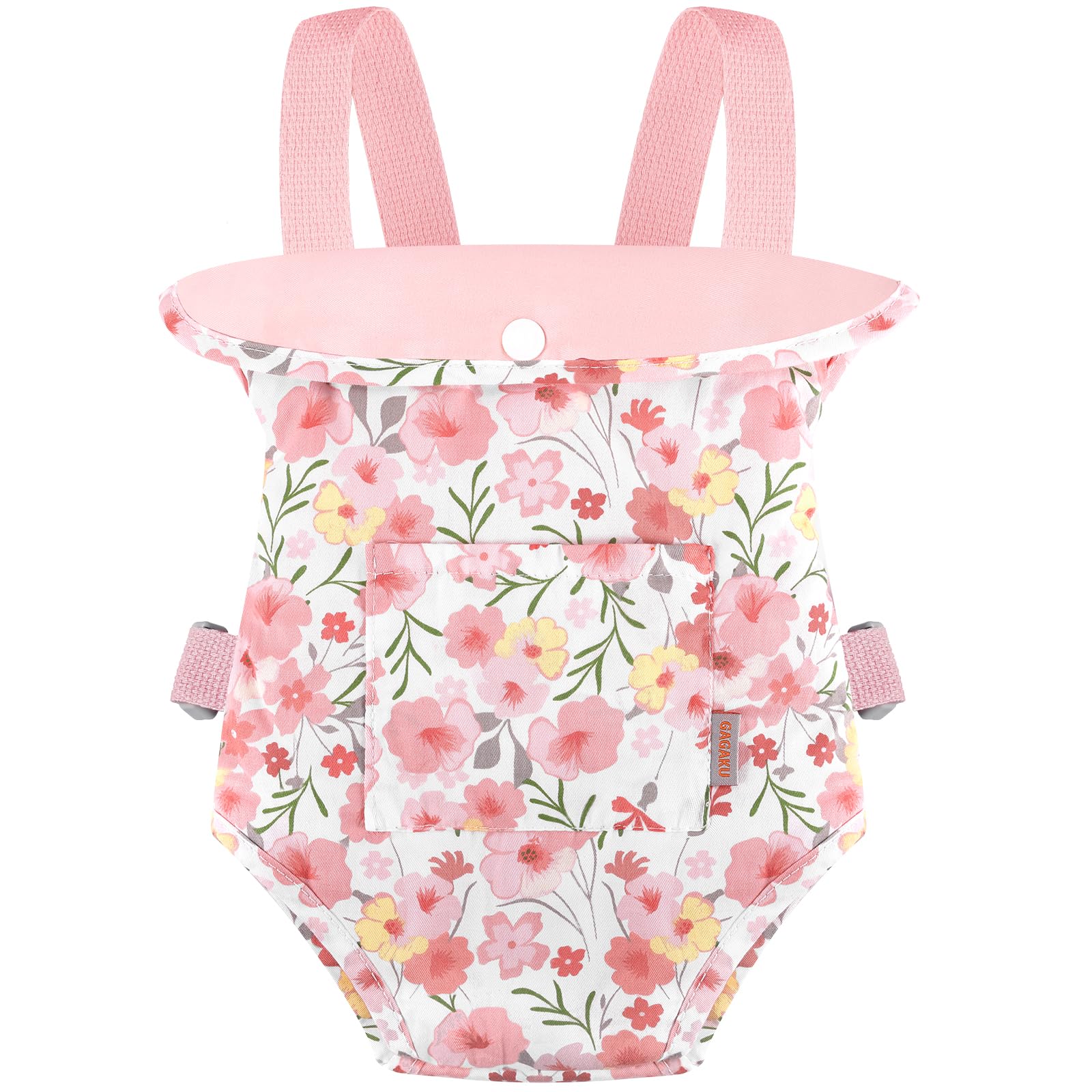 GAGAKU baby doll carrier in pink Rose of Sharon, front view for comfy doll transport