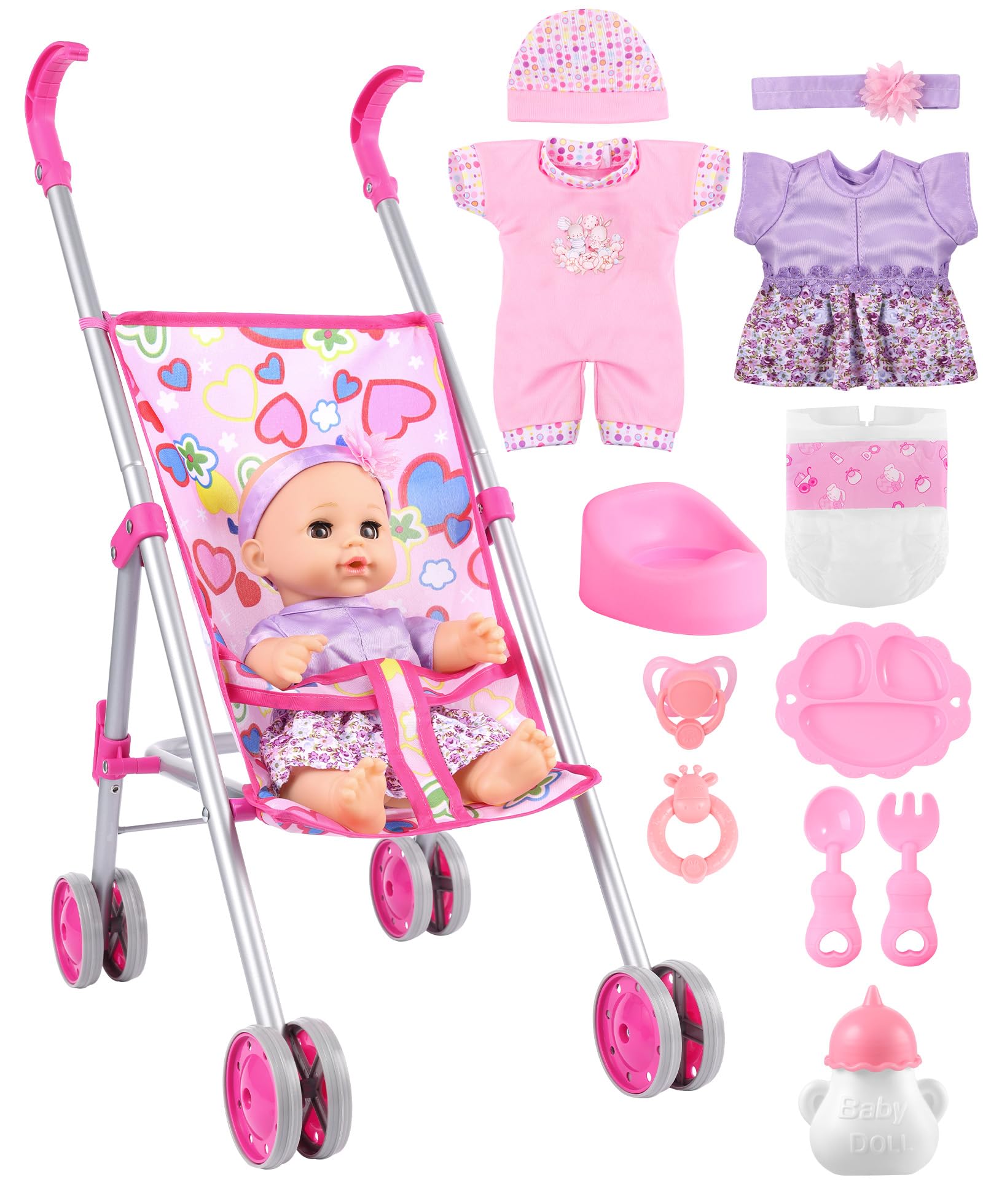 GAGAKU baby doll stroller folded view shows portable play on the go