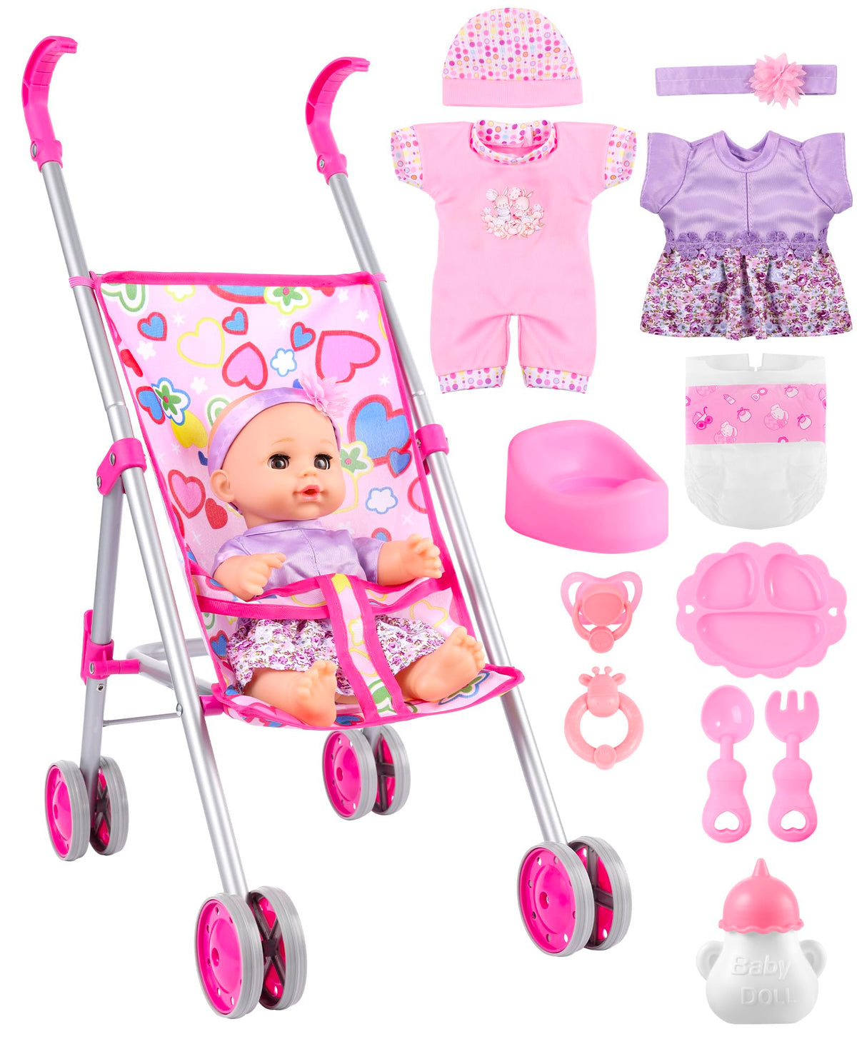 GAGAKU baby doll stroller folded view shows portable play on the go