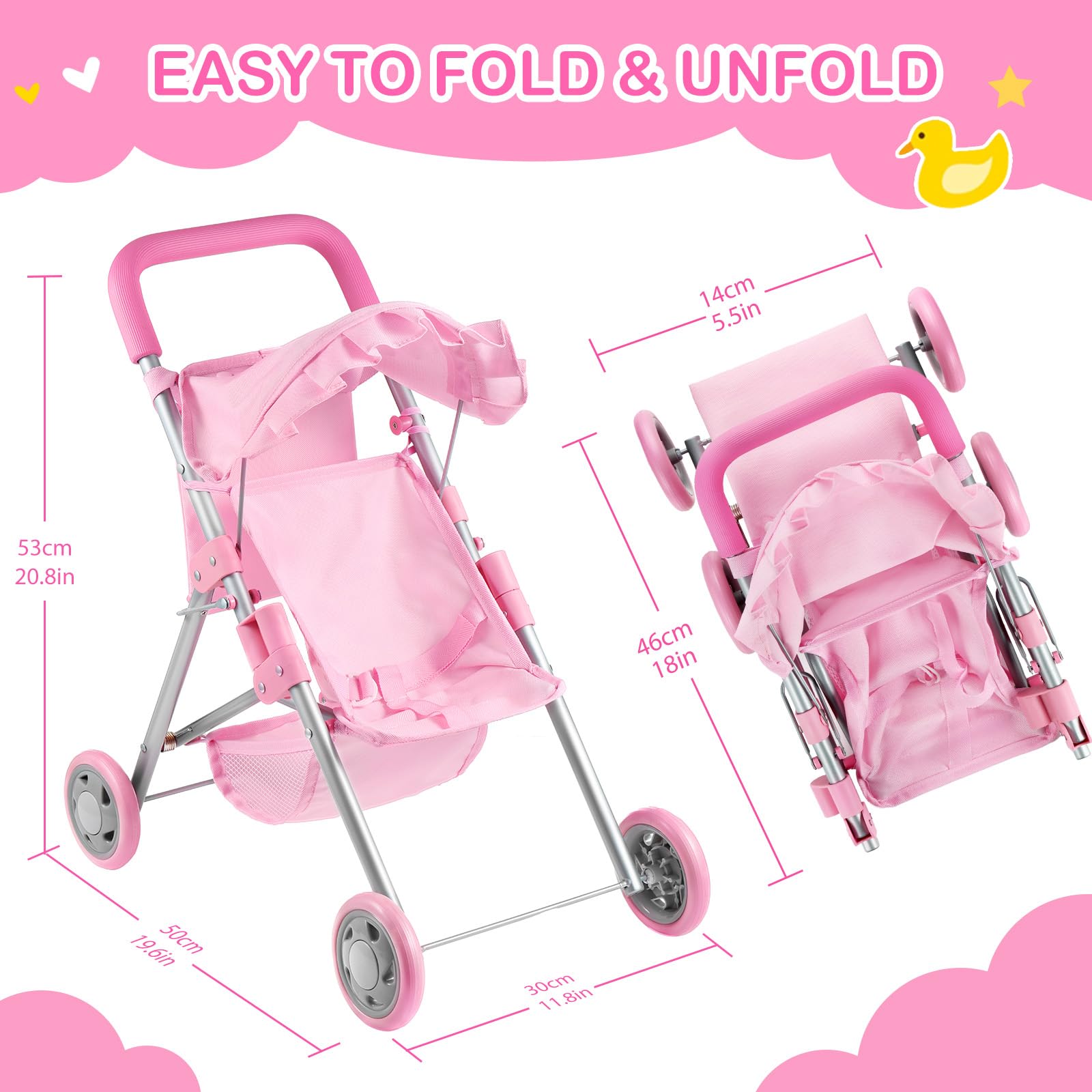 GAGAKU Stroller Handle Height: comfortable grip makes pushing easy for little hands.