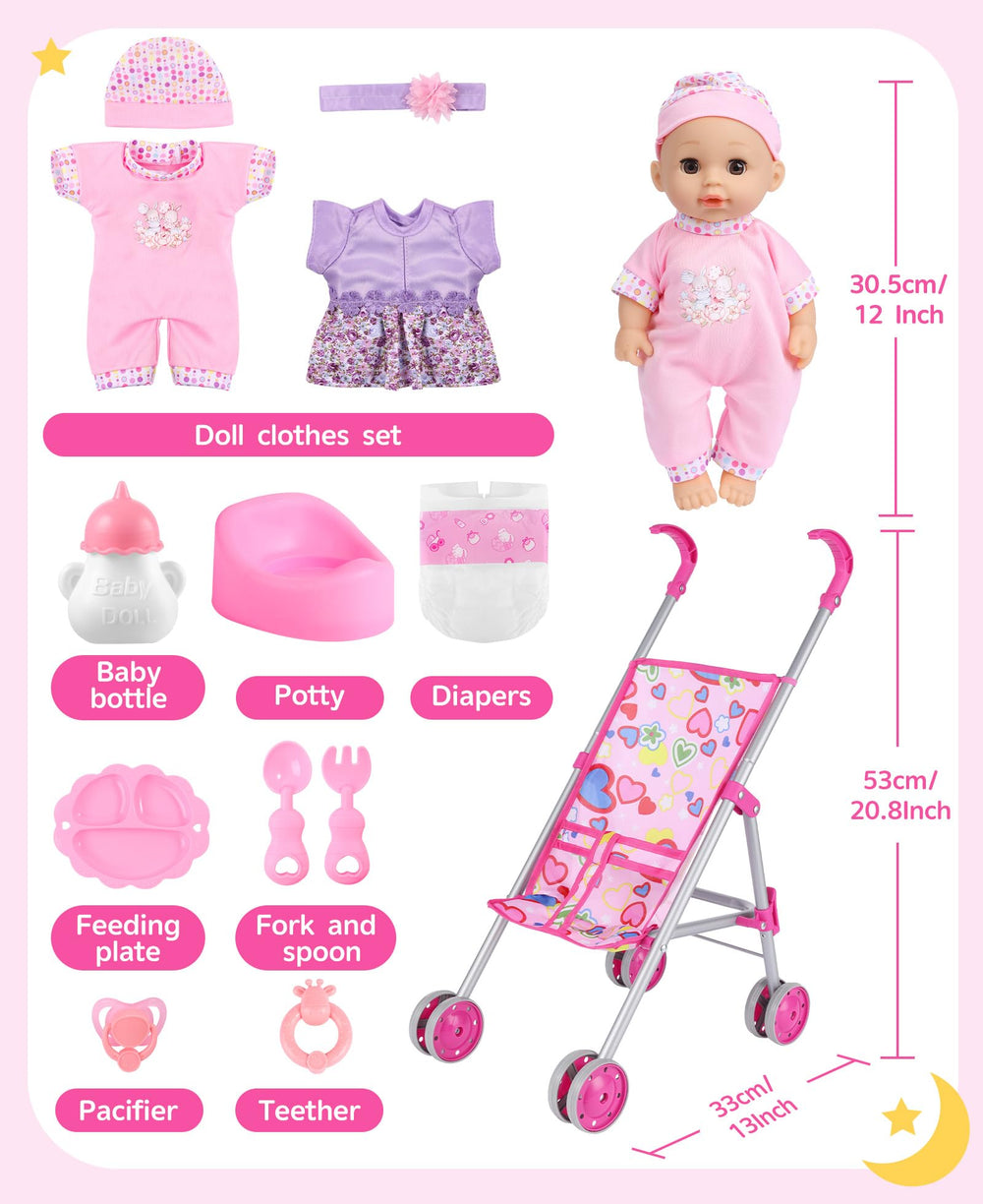 GAGAKU baby doll stroller open seat demonstrates easy, comfy playtime