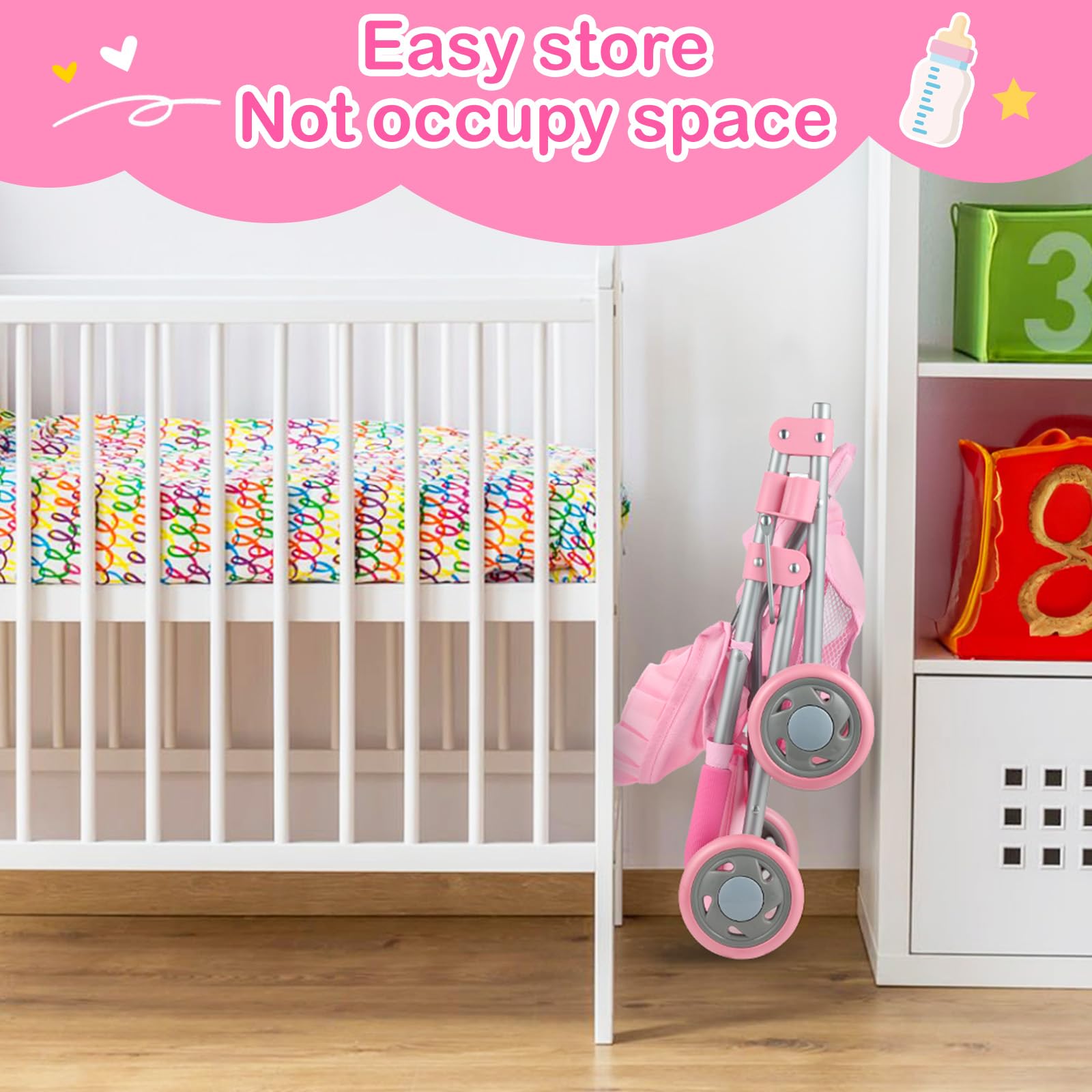 GAGAKU Stroller Wheels: smooth movement for effortless pretend play on different floors.
