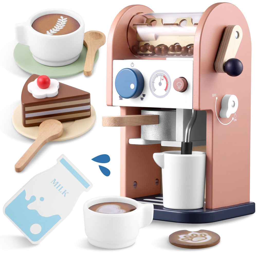GAGAKU coffee maker toy assembly shows durable wood for creative pretend play.