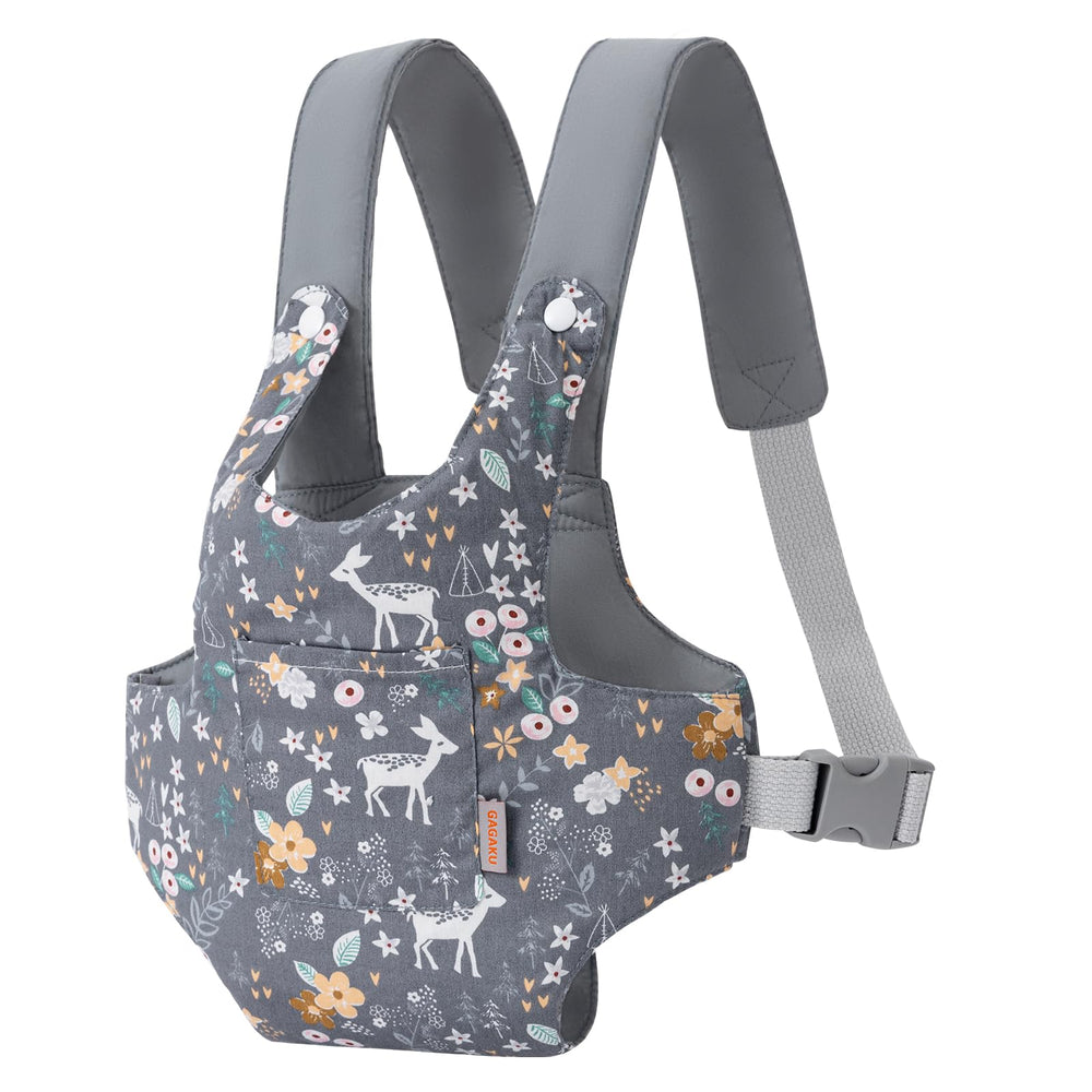 GAGAKU doll carrier in gray deer design with soft cotton fabric for safe play