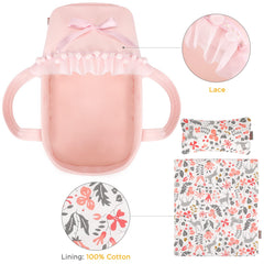 GAGAKU doll carry cot pink handles helps kids transport dolls easily.