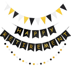 GAGAKU Happy Retirement Banner with black and gold design enhances office farewell celebrations