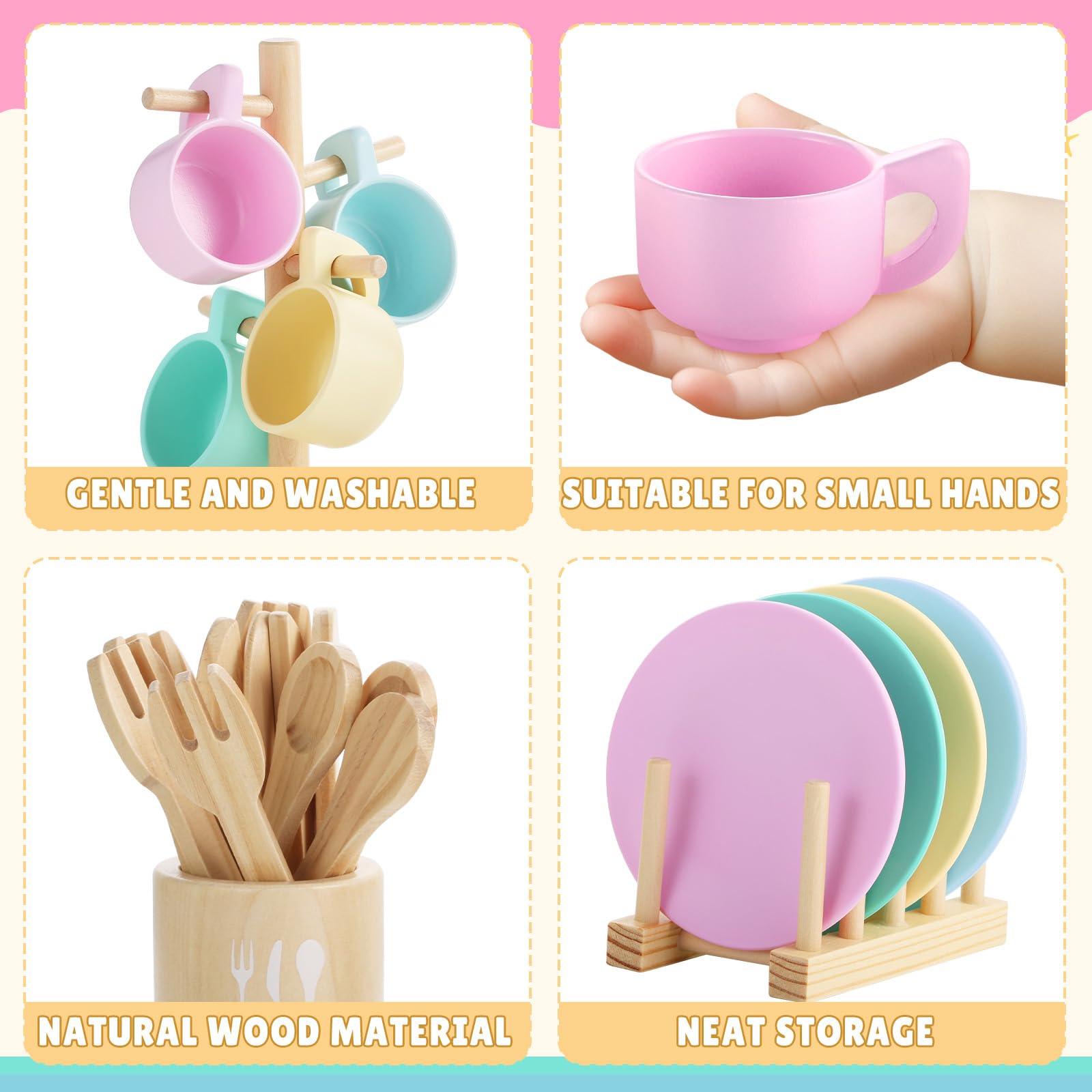 GAGAKU kids wooden play dishes cups perfect for drink service and imaginative dining.