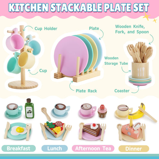 GAGAKU kids wooden play dishes saucers ideal for pretend tea parties and service rituals.