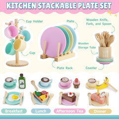GAGAKU kids wooden play dishes saucers ideal for pretend tea parties and service rituals.